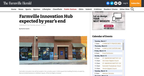 A screen grab from a news clip about SEED Innovation Hub from The Farmville Herald.