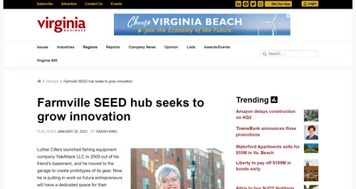 A screen grab from a news clip about SEED Innovation Hub from Virginia Business Magazine.