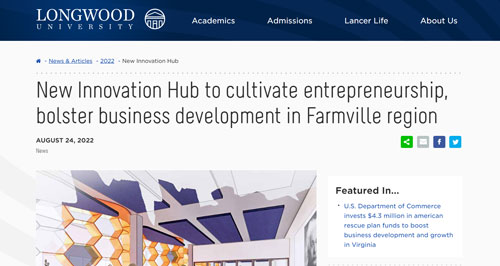 A screen grab from a news clip about SEED Innovation Hub from Longwood University.